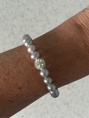 Gray “Pearl” Stretch Bracelet with Crystal accents